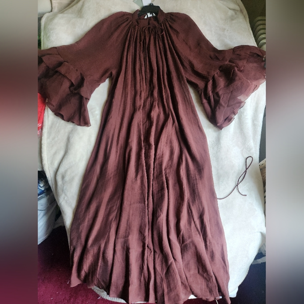 H&m flounced Maxi dress h&m edition ruffled dark red-brown. - Picture 6 of 10